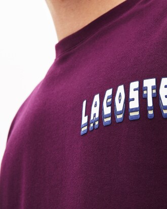 T-shirt col rond en coton uni avec marquage Lacoste effet 3D