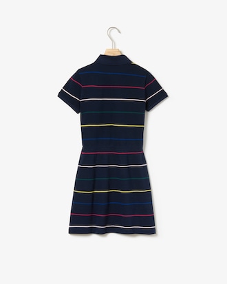 Robe polo Fille &agrave; taille &eacute;lastiqu&eacute;e en piqu&eacute; de coton ray&eacute;