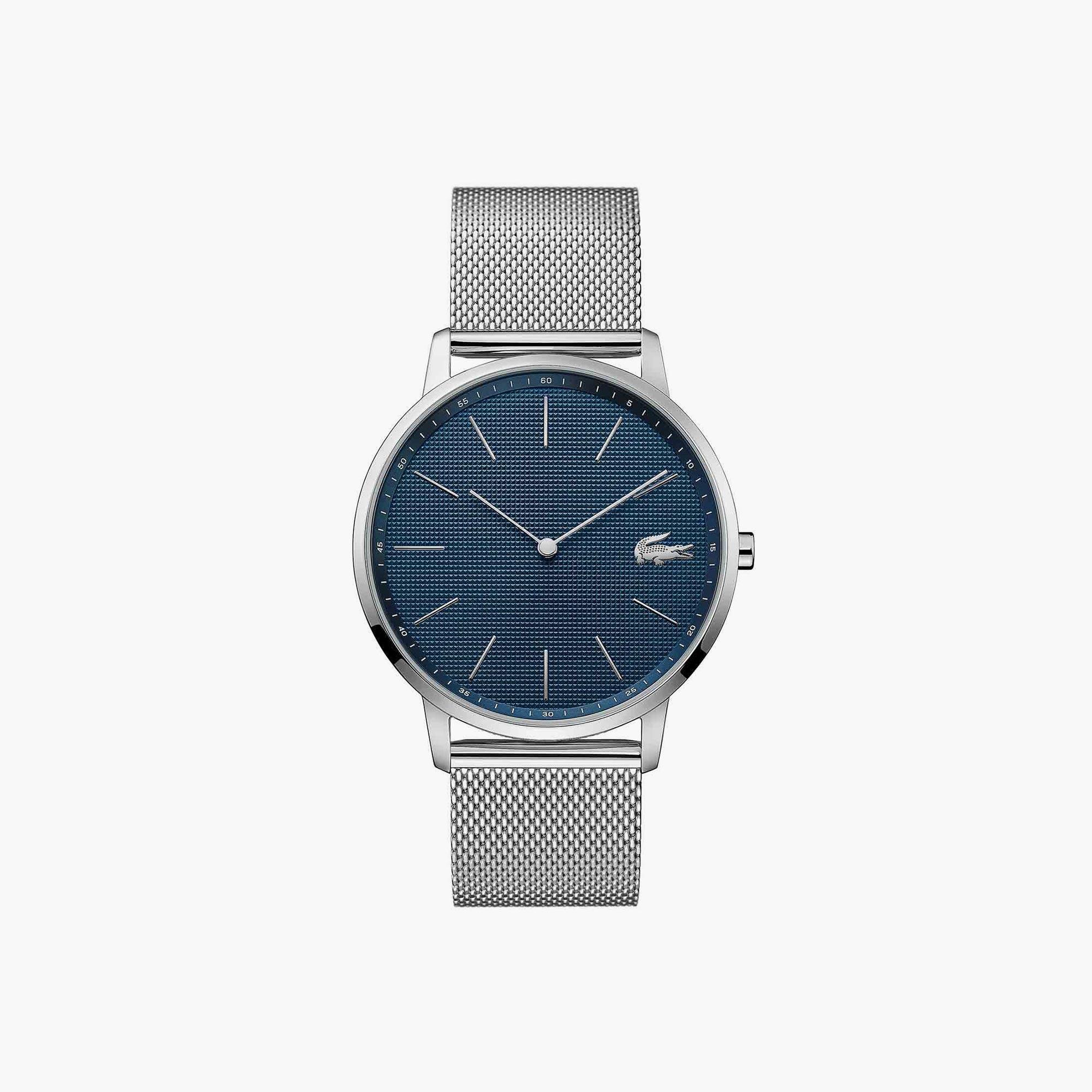 Montre homme Moon avec bracelet en acier inoxydable et maille milanaise  avec un cadran bleu | LACOSTE