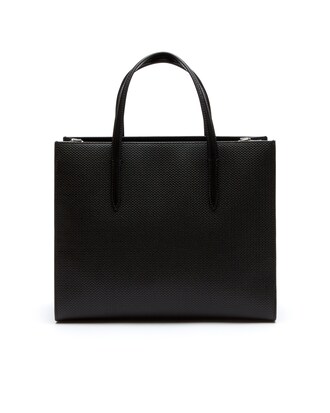 Grand sac cabas zippé Chantaco double porté en cuir piqué uni