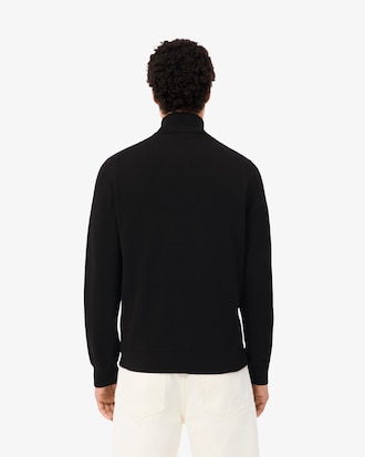 Pull zipp&eacute; coton uni col montant
