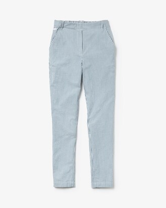 Pantalon slim fit taille haute en coton texturé à rayures