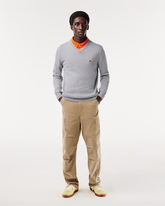 Pull coton uni col V