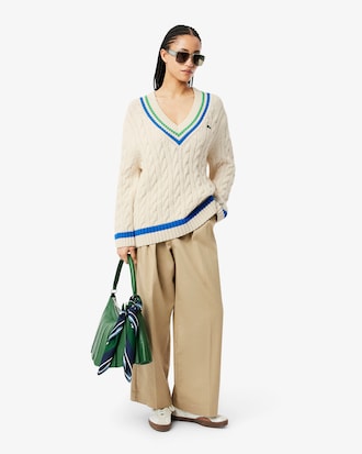 Pull torsadé coton col V esprit tennis