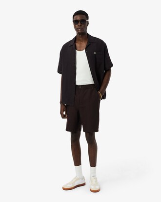 Short regular fit twill de lin m&eacute;lang&eacute;