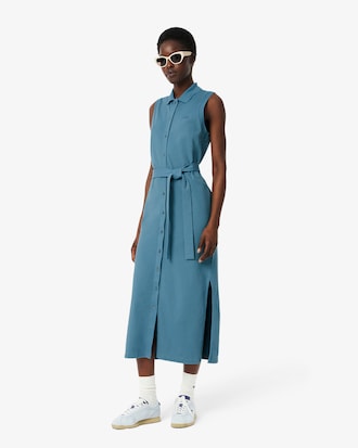 Robe polo longue en mini Piqué stretch