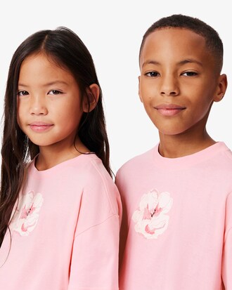 T-shirt coton à fleur imprimée et brodée