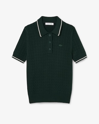 Pull col polo maille torsad&eacute;e rayures