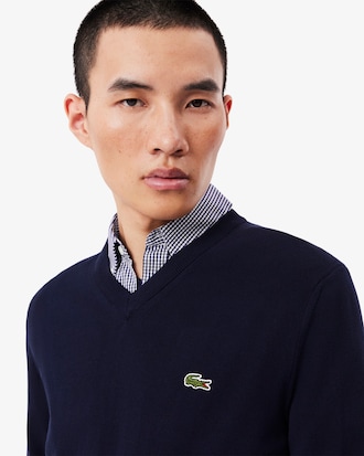 Pull coton uni col V