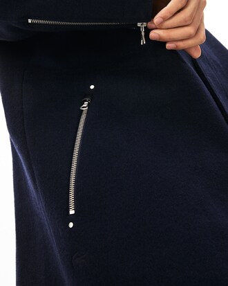 Parka zipp&eacute;e &agrave; capuche en laine premium avec d&eacute;tails en cuir