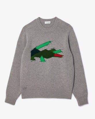 Pull en laine cardée motif crocodile