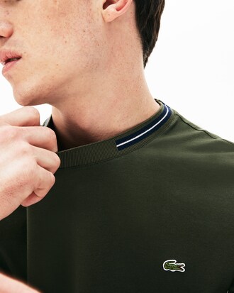 T-shirt col rond en coton uni avec rayure contrastée sur le col