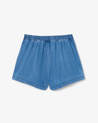 Jupe-short pliss&eacute;e denim