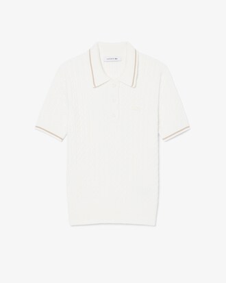 Pull col polo maille torsad&eacute;e rayures