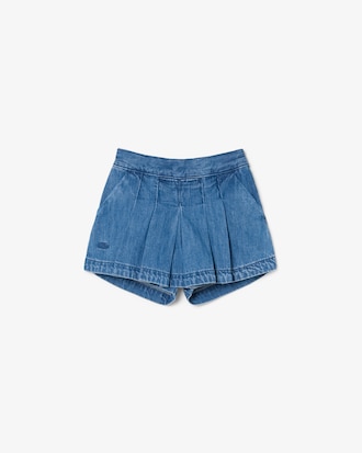 Jupe-short pliss&eacute;e denim