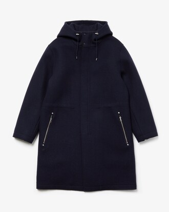 Parka zipp&eacute;e &agrave; capuche en laine premium avec d&eacute;tails en cuir