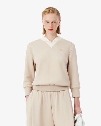 Sweatshirt col V maille satin&eacute;e D&eacute;fil&eacute;