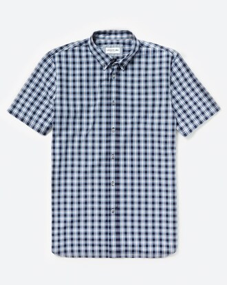 Chemise manches courtes regular fit en popeline de coton &agrave; carreaux