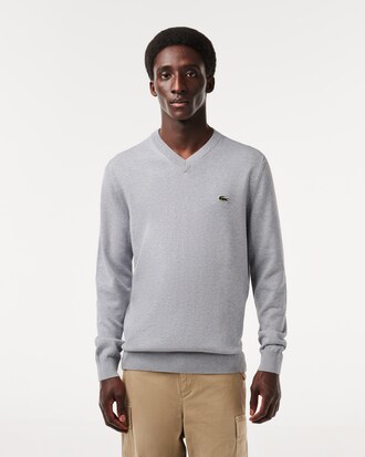 Pull coton uni col V