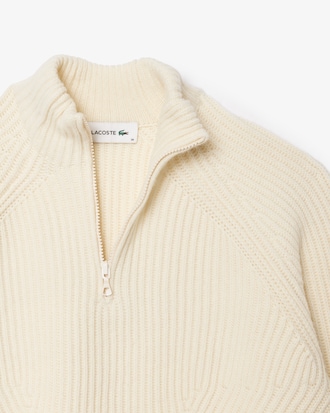 Pull col zippé côtes perlées en laine