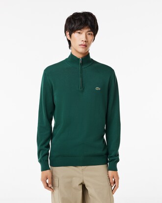 Pull zippé coton uni col montant