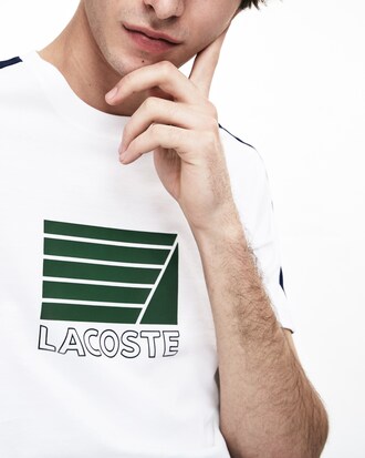 T-shirt col rond en coton à bandes contrastées et logo nautique