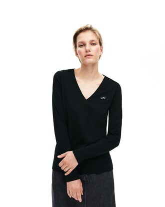 T-shirt col V à manches longues en jersey de coton fluide uni