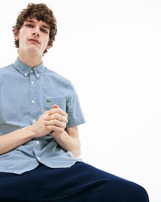 Chemise regular fit &agrave; manches courtes en popeline &agrave; mini carreaux