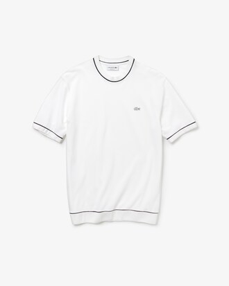 T-shirt col rond en petit piqué uni avec piping