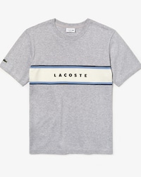 T-shirt col rond en coton avec empi&egrave;cement piqu&eacute; et marquage Lacoste