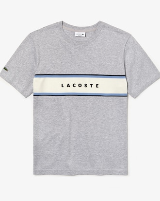 T-shirt col rond en coton avec empiècement piqué et marquage Lacoste