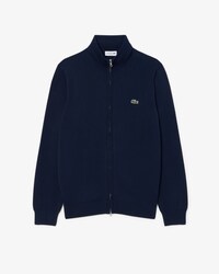 Pull zipp&eacute; coton uni col montant