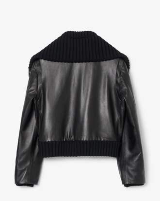 Veste en cuir col montant côtelé Défilé