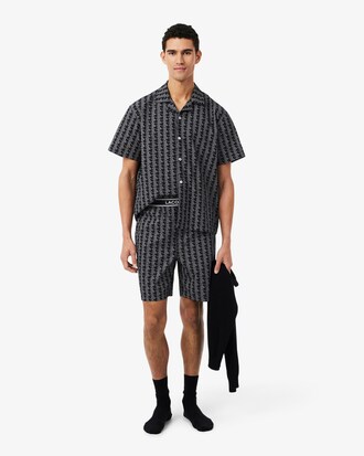 Short de pyjama popeline imprim&eacute; monogramme