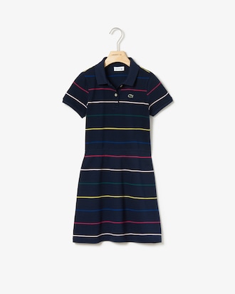 Robe polo Fille &agrave; taille &eacute;lastiqu&eacute;e en piqu&eacute; de coton ray&eacute;