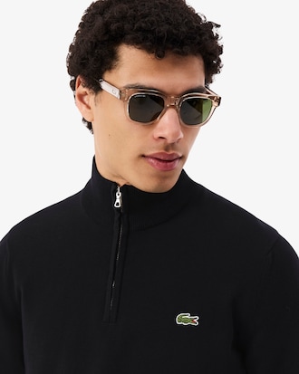Pull zipp&eacute; coton uni col montant