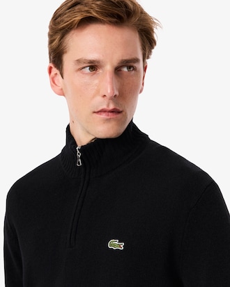 Pull zippé en laine cardée uni col montant