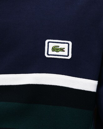 T-shirt col rond à manches longues en coton rayé avec badge