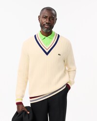Pull inspiration tennis en laine cardée