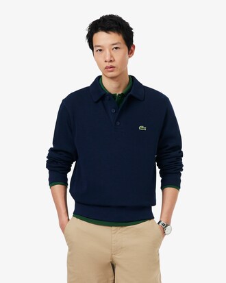 Sweatshirt col polo coton c&ocirc;tel&eacute;