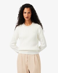 Pull maille torsad&eacute;e d&eacute;tails ray&eacute;s