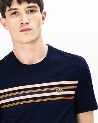 T-shirt col rond en coton avec empiècement à rayures contrastées