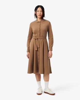 Robe col polo Petit Piqu&eacute; ceintur&eacute;e