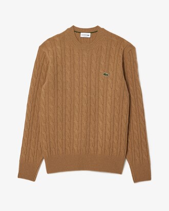 Pull torsadé en laine cardée col rond
