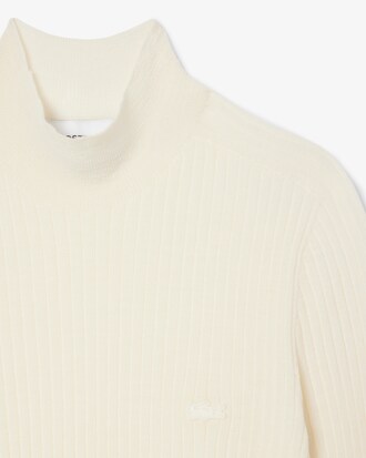 Pull col montant côtelé laine mérinos