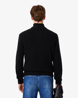 Pull zippé en laine cardée uni col montant