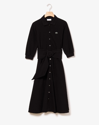 Robe polo boutonn&eacute;e en piqu&eacute; de coton souple avec ceinture