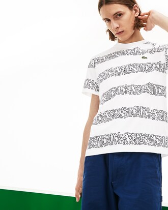 T-shirt col rond en coton &agrave; rayures imprim&eacute; Collab Keith Haring