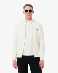 Pull zipp&eacute; coton uni col montant