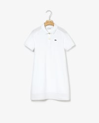 Robe polo Fille en coton unie avec empi&egrave;cements broderie anglaise